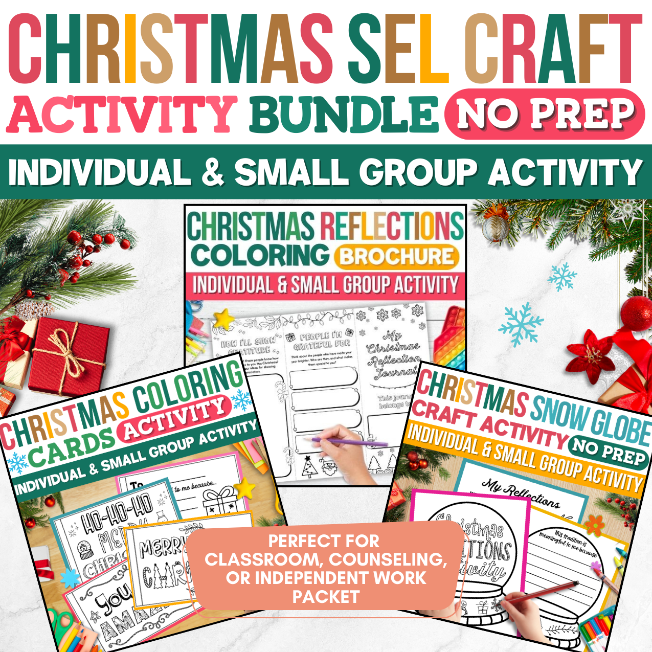 Social Emotional Learning Christmas Craft Counseling Activities (Bundle of 3) Printable Download